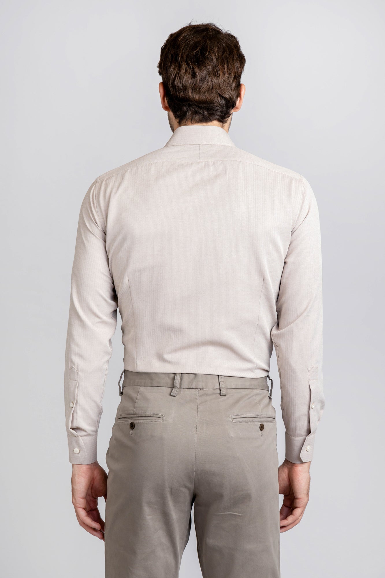 Beige Herringbone Shirt - Slim Fit