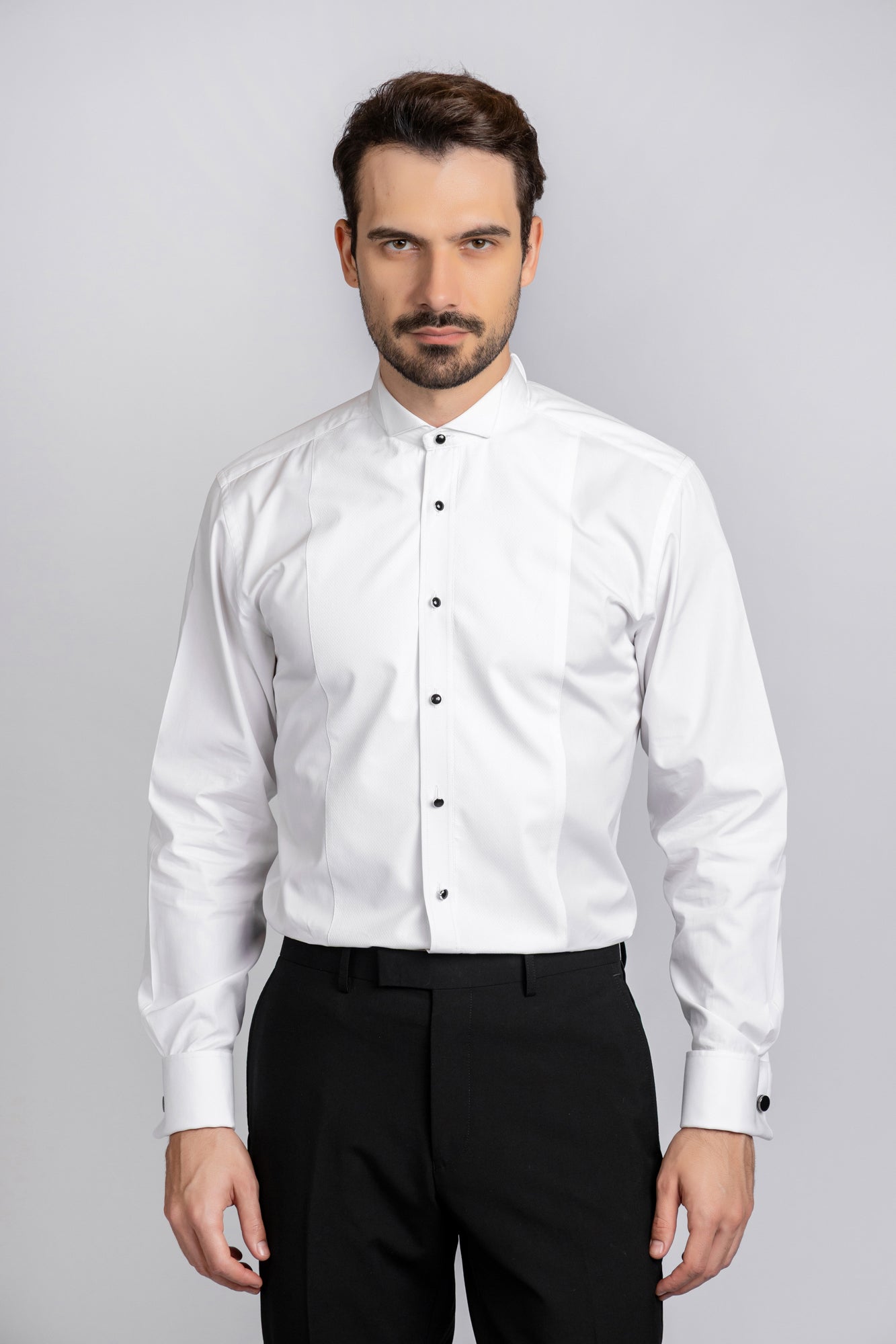 White Twill Bib Tuxedo Shirt - Regular Fit