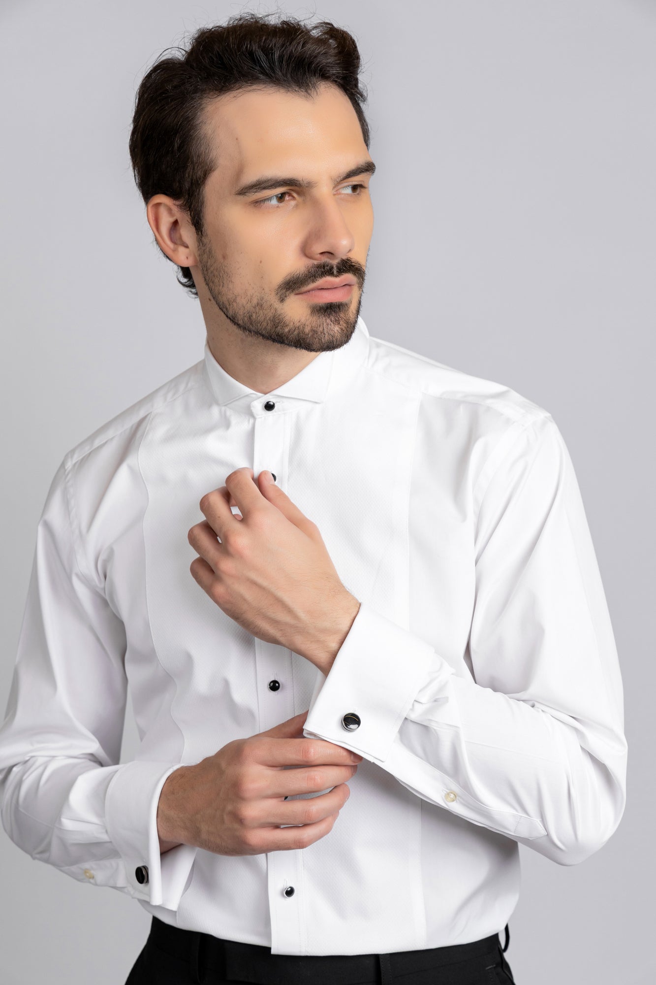 White Twill Bib Tuxedo Shirt - Regular Fit
