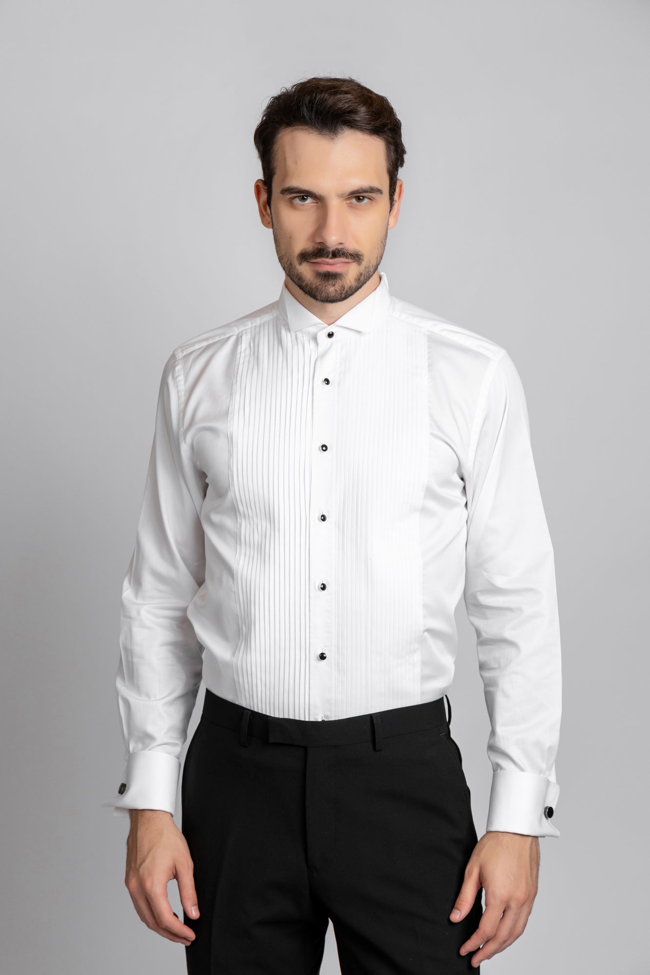 White Pleated Tuxedo Shirt - Slim Fit