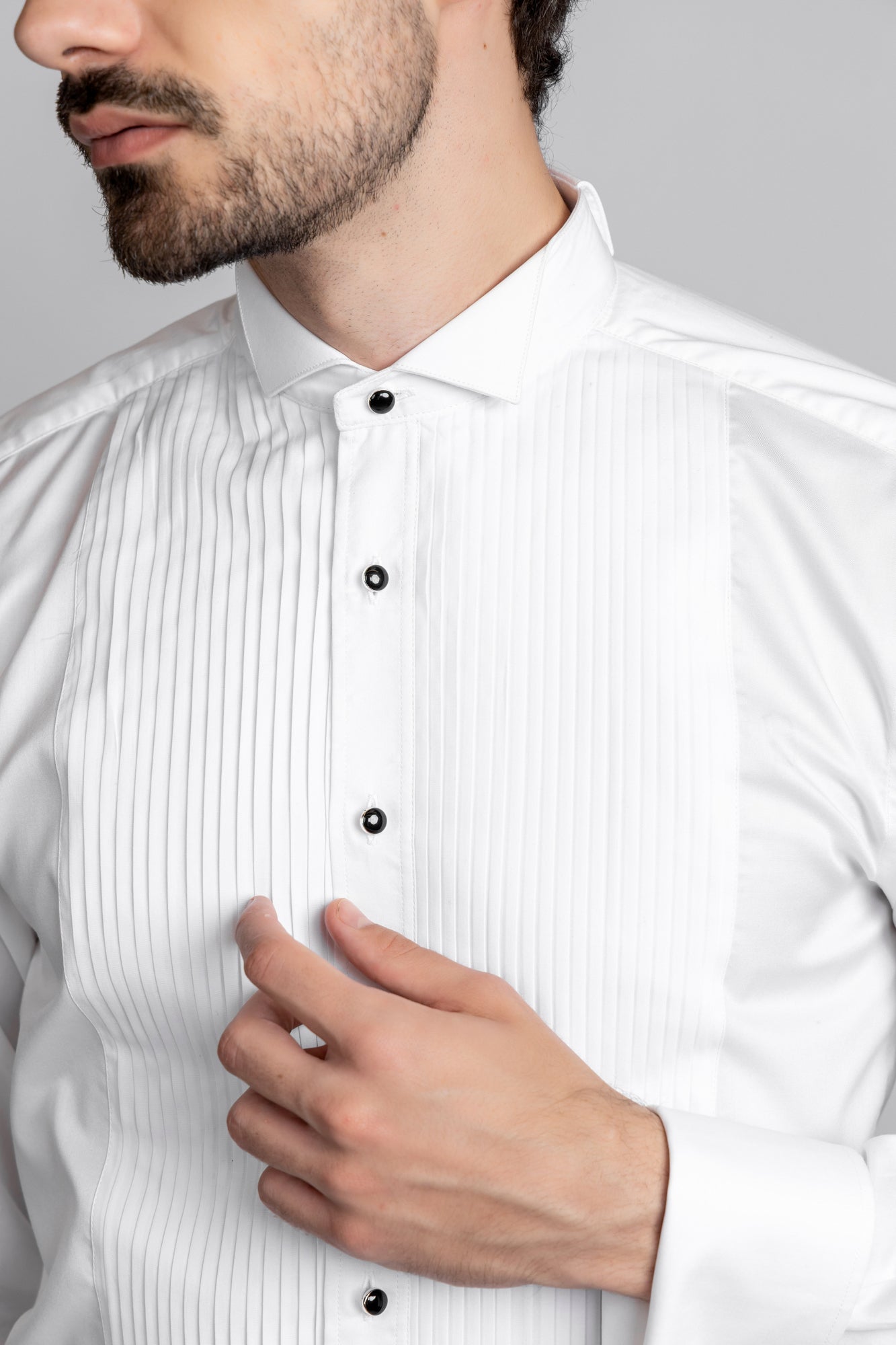 White Pleated Tuxedo Shirt - Slim Fit