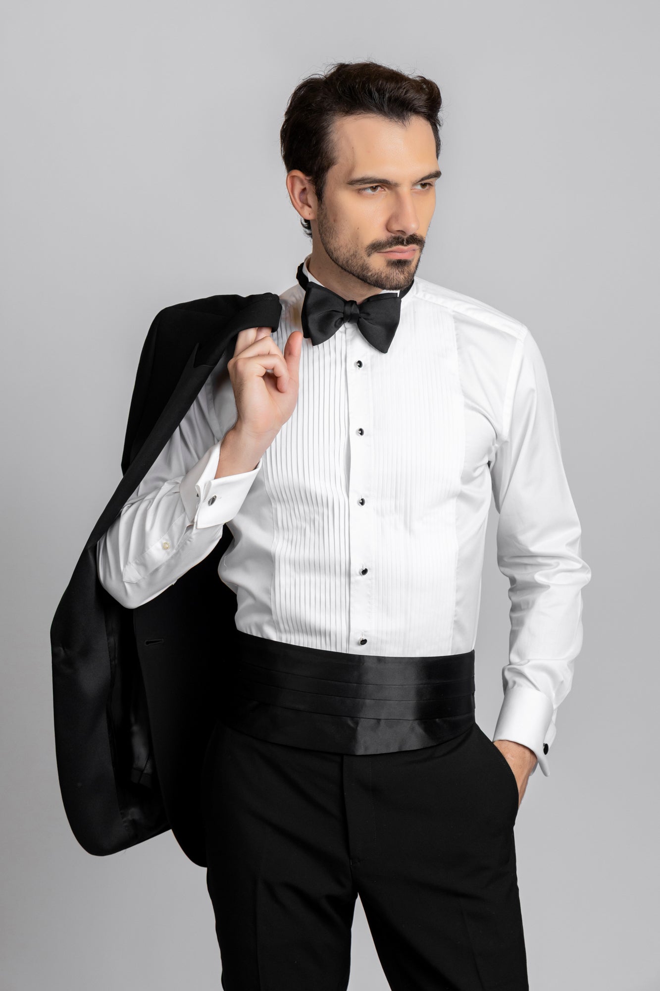 White Pleated Tuxedo Shirt - Slim Fit