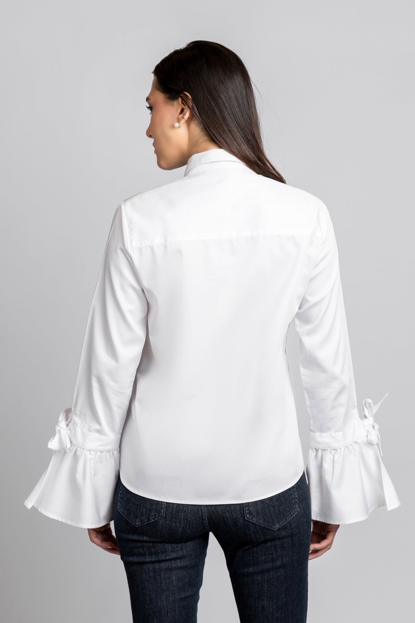 White Tie Cuff Detail Shirt