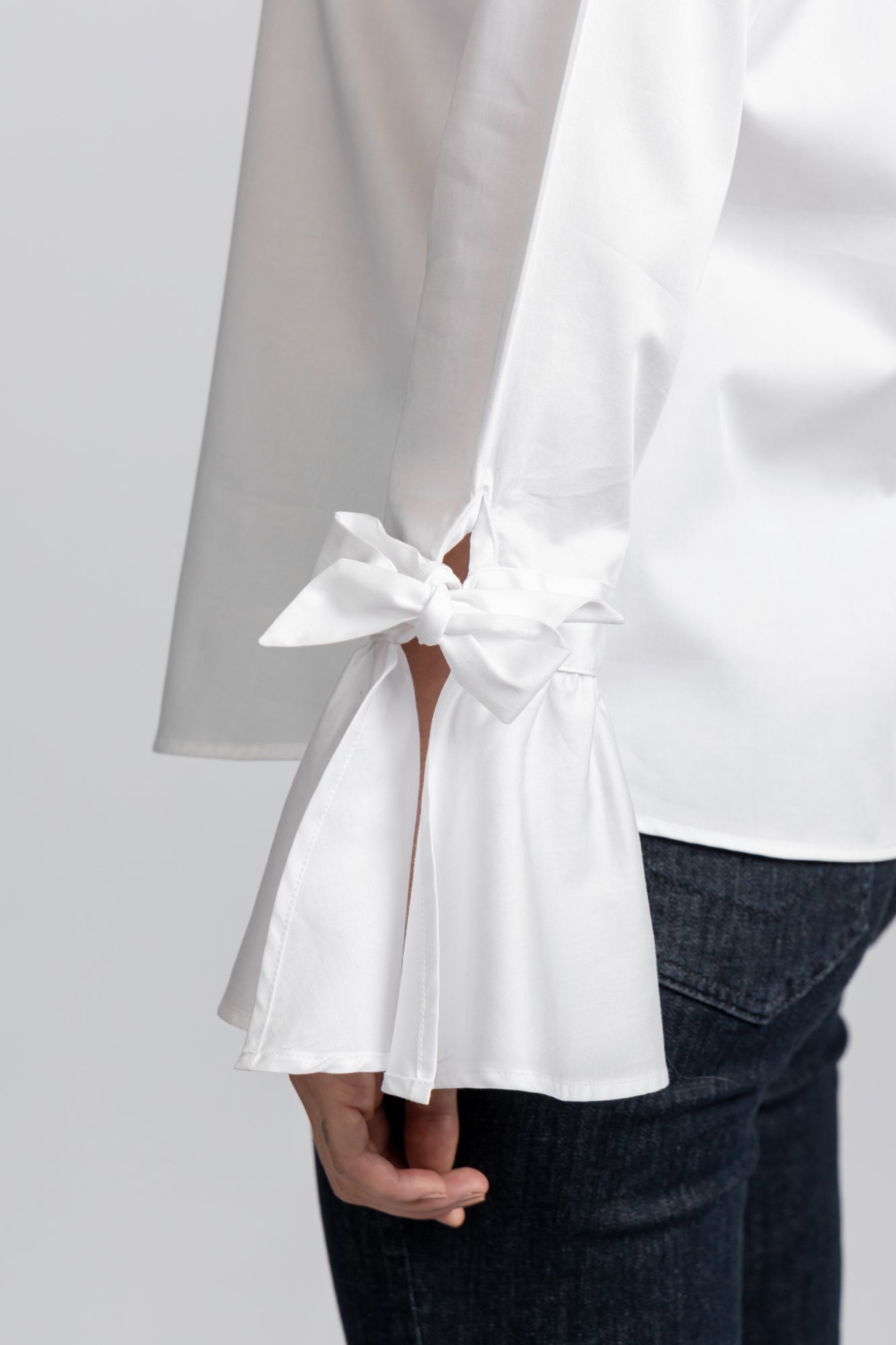 White Tie Cuff Detail Shirt