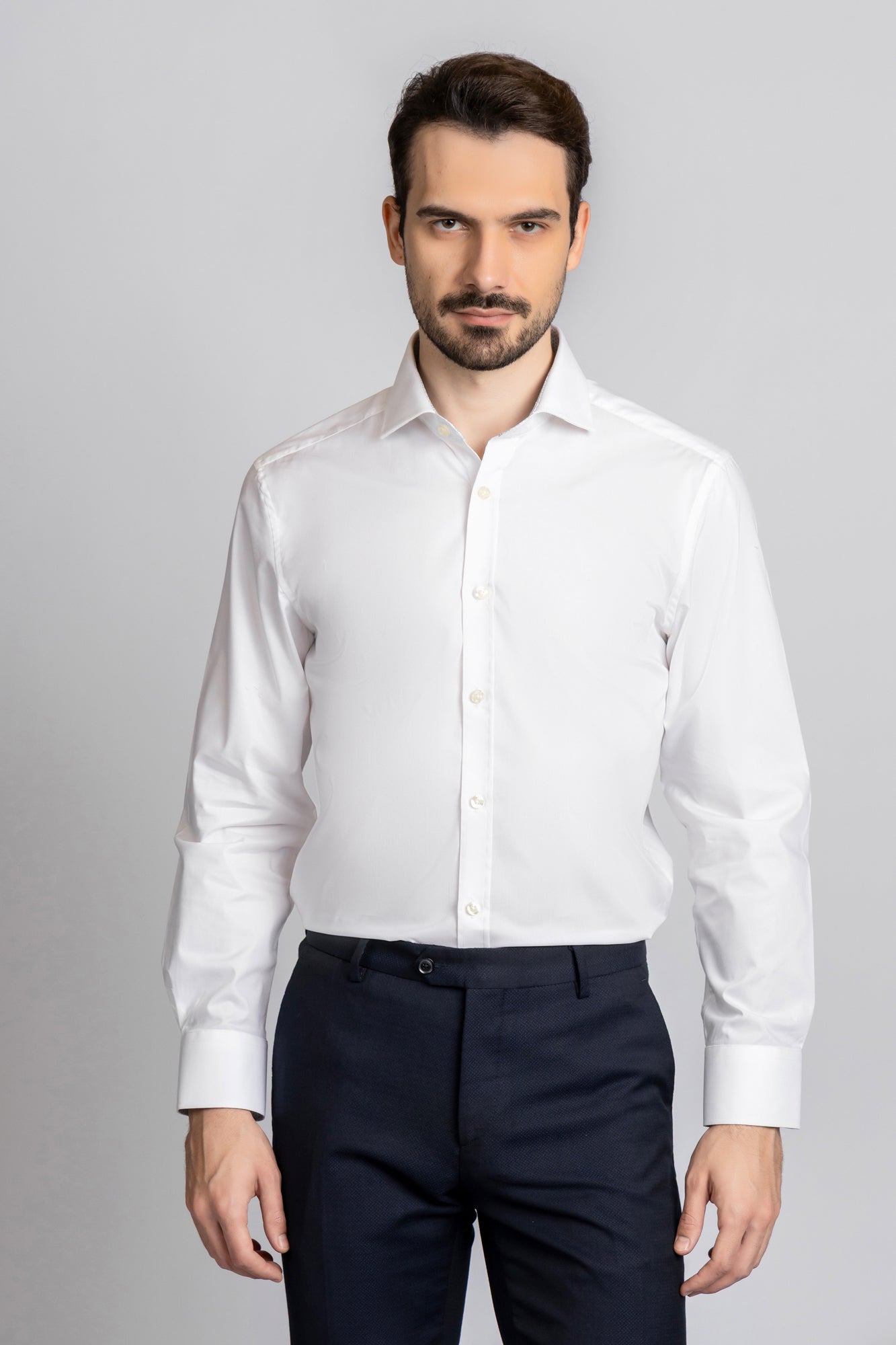 White Contrast Light Blue Stretch Shirt - Slim Fit