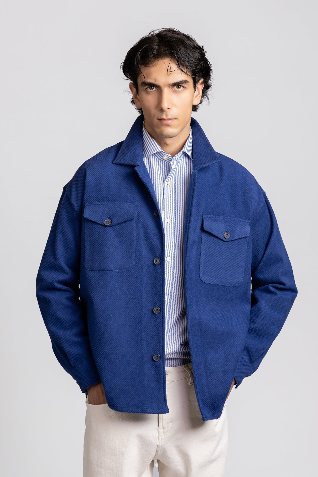 Navy Brushed Twill Overshirt
