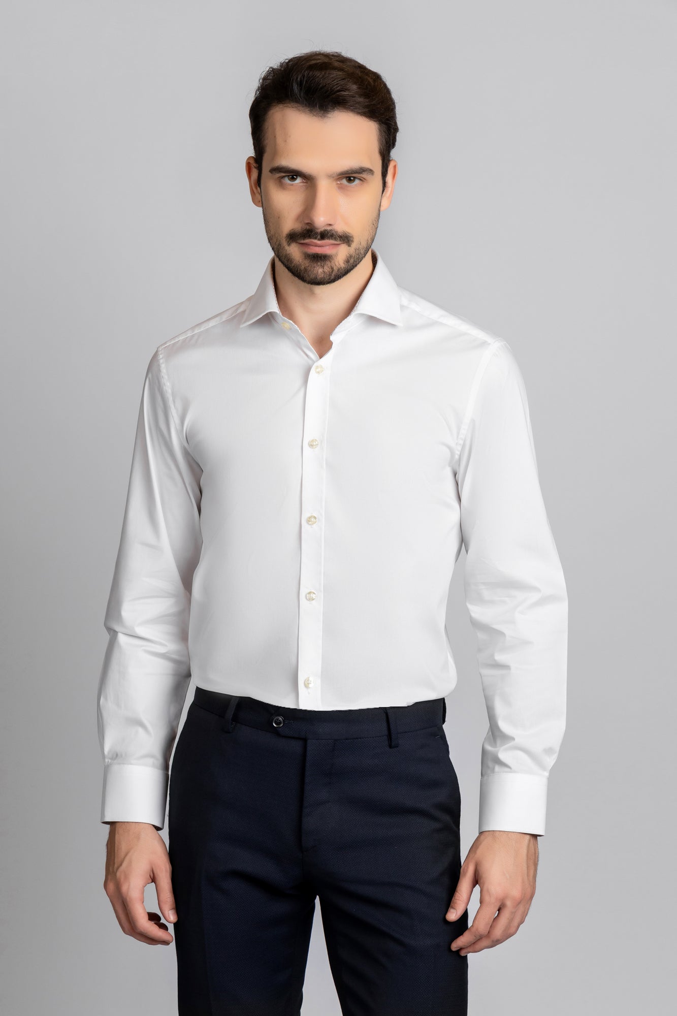 White Contrast Pink Stretch Shirt - Slim Fit
