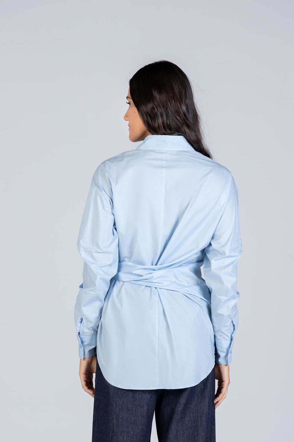 Poplin Shirt with Waist Tie Belt