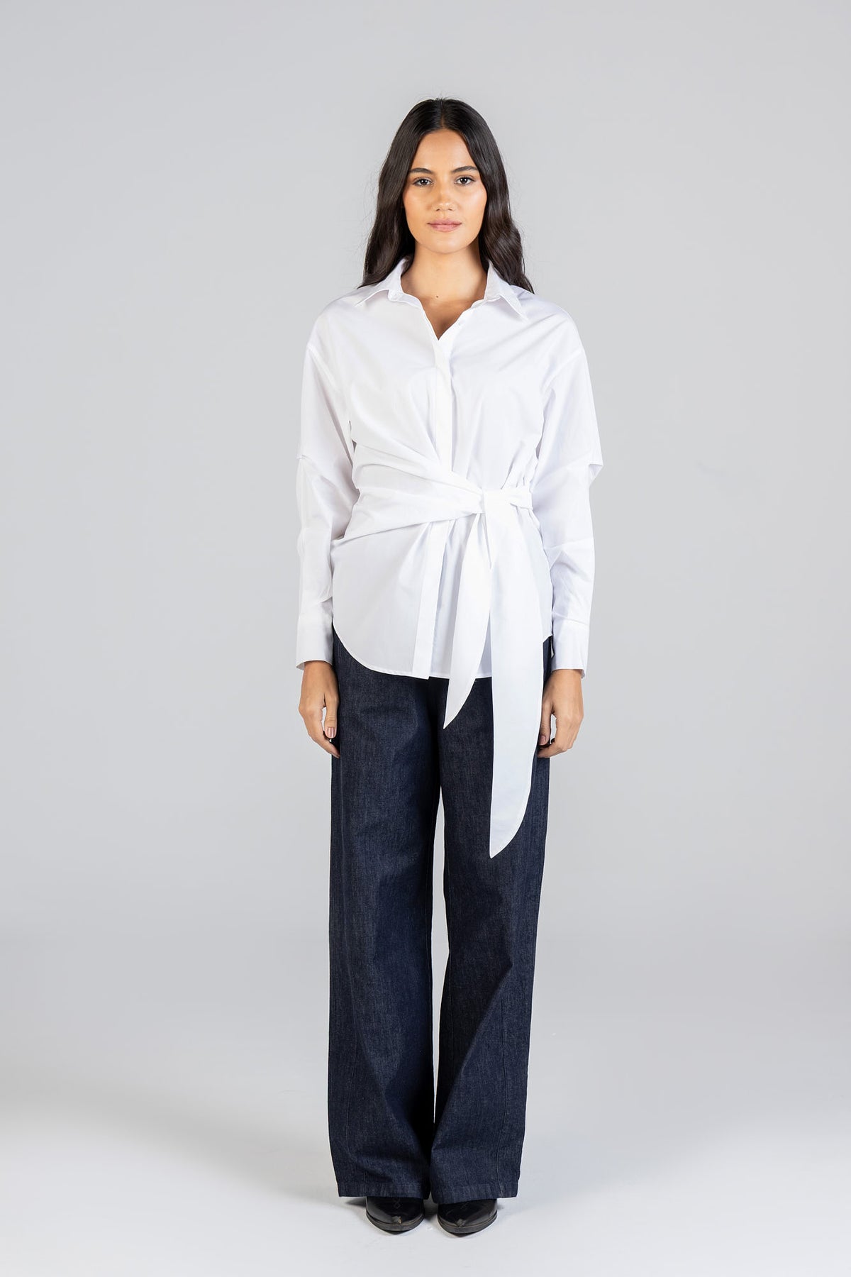 Poplin Shirt with Waist Tie Belt