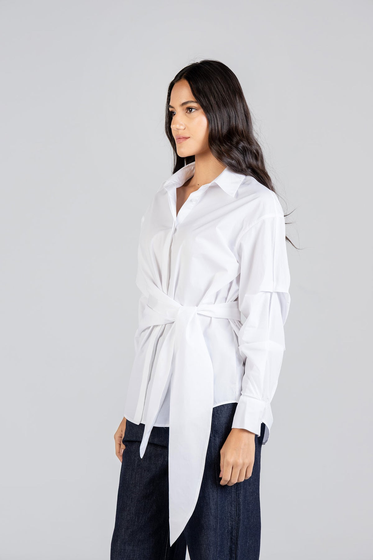 Poplin Shirt with Waist Tie Belt