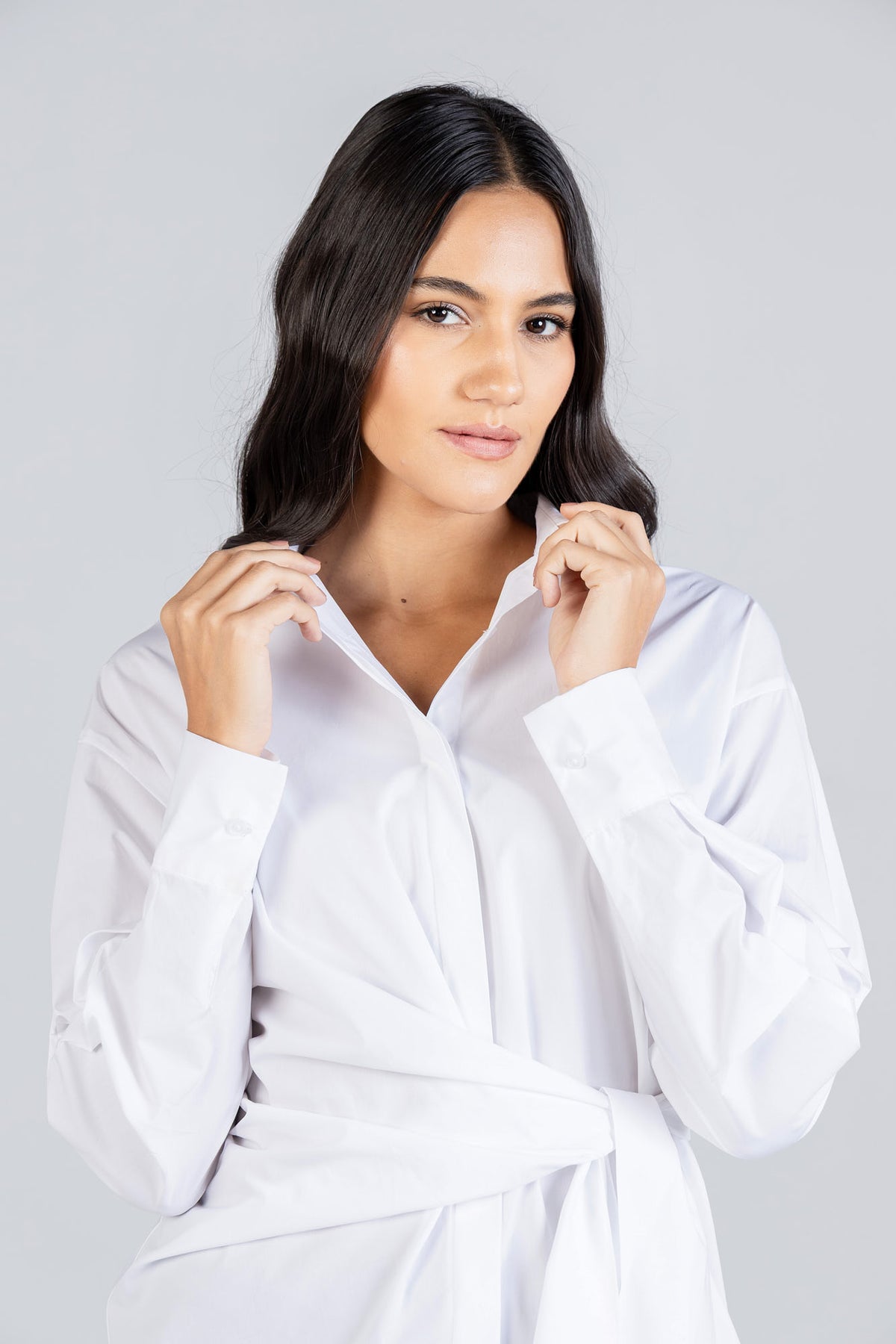 Poplin Shirt with Waist Tie Belt