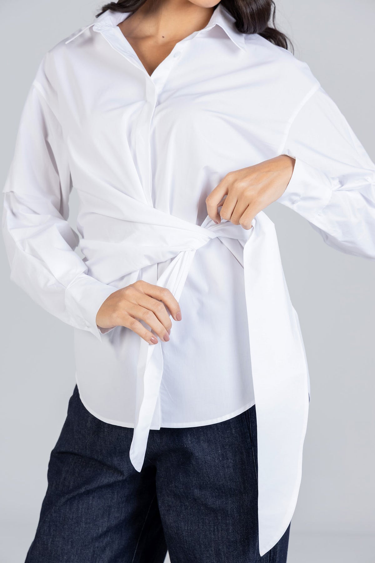 Poplin Shirt with Waist Tie Belt