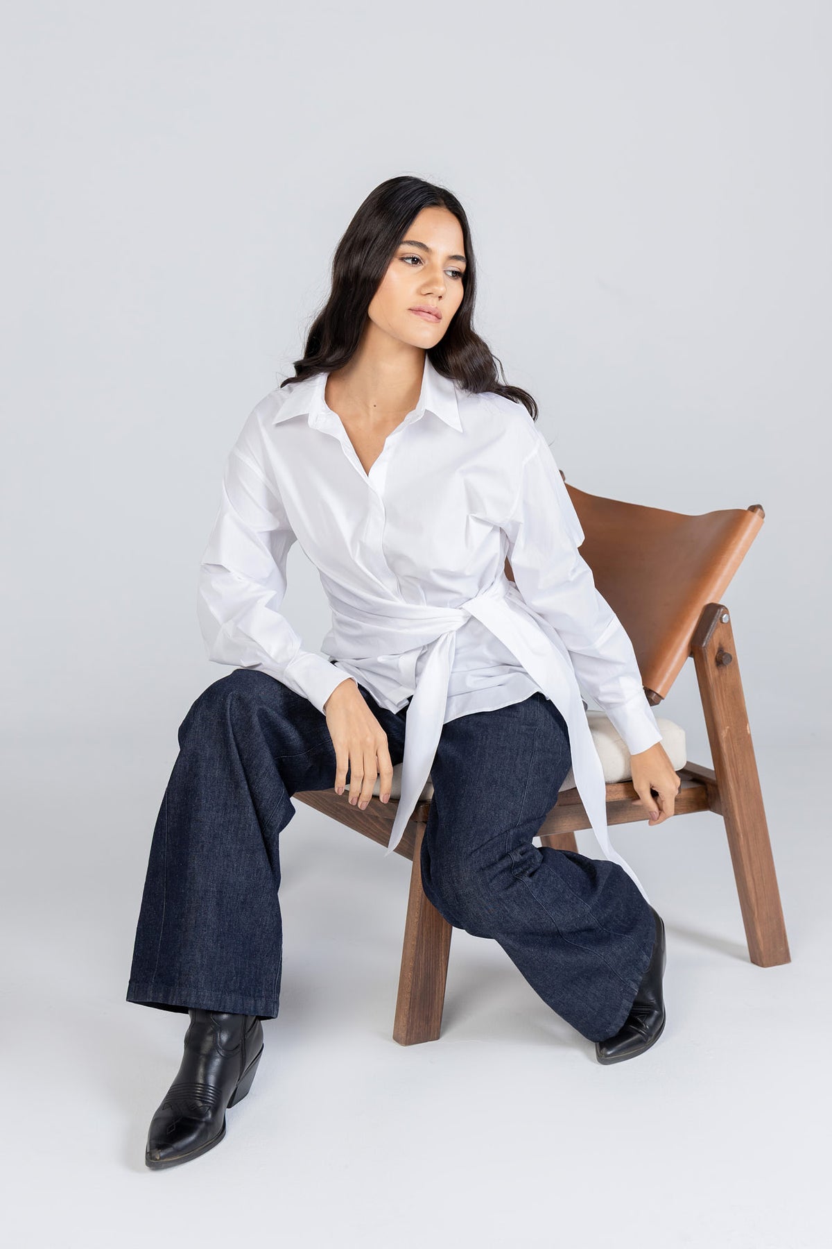 Poplin Shirt with Waist Tie Belt