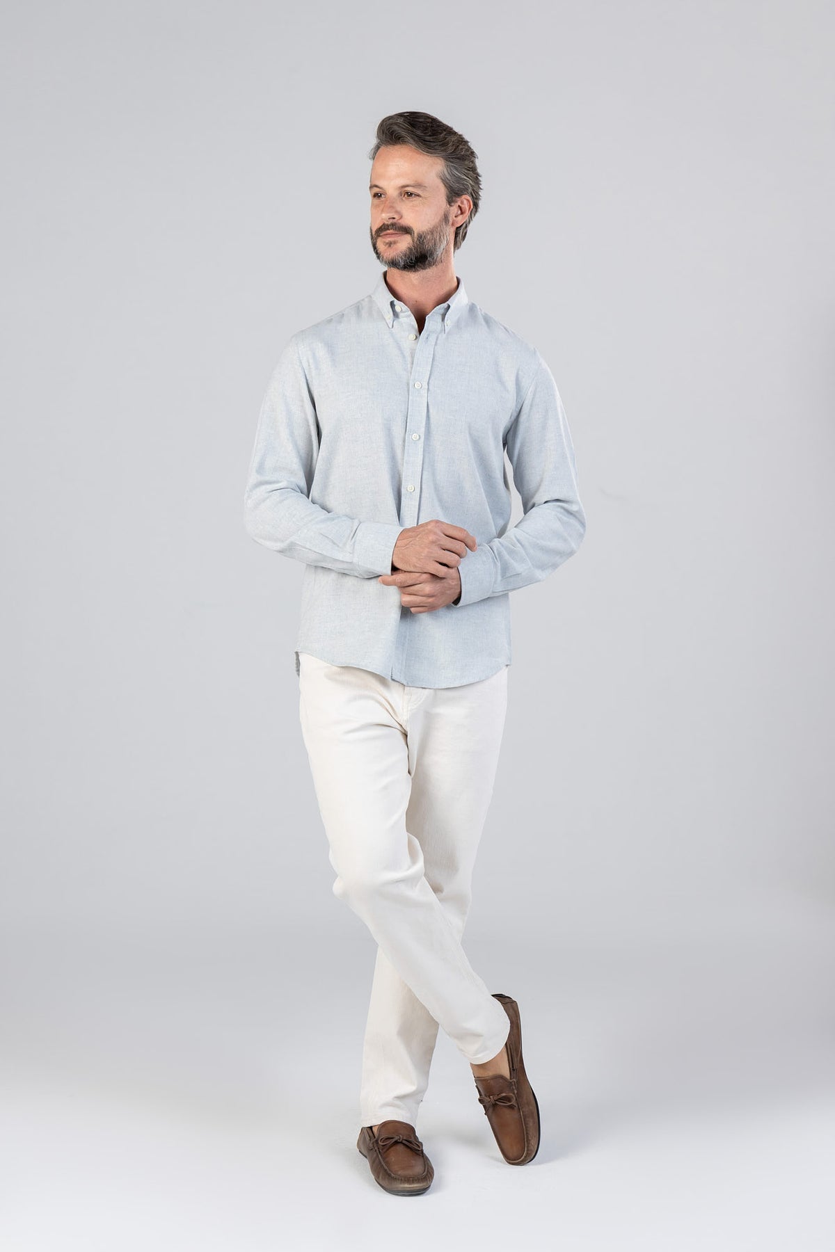 Brushed Herringbone Button-Down Flannel Shirt