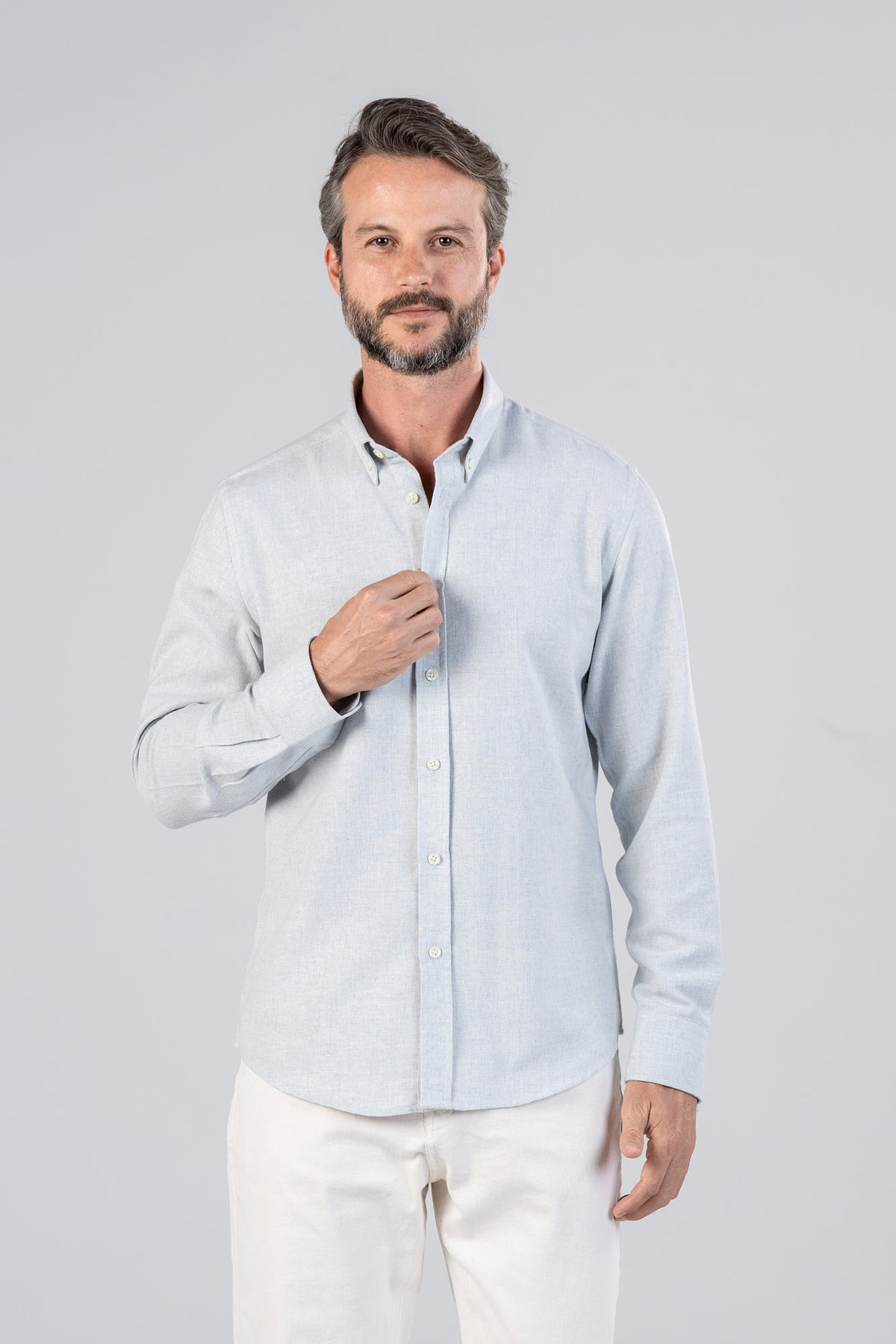 Brushed Herringbone Button-Down Flannel Shirt