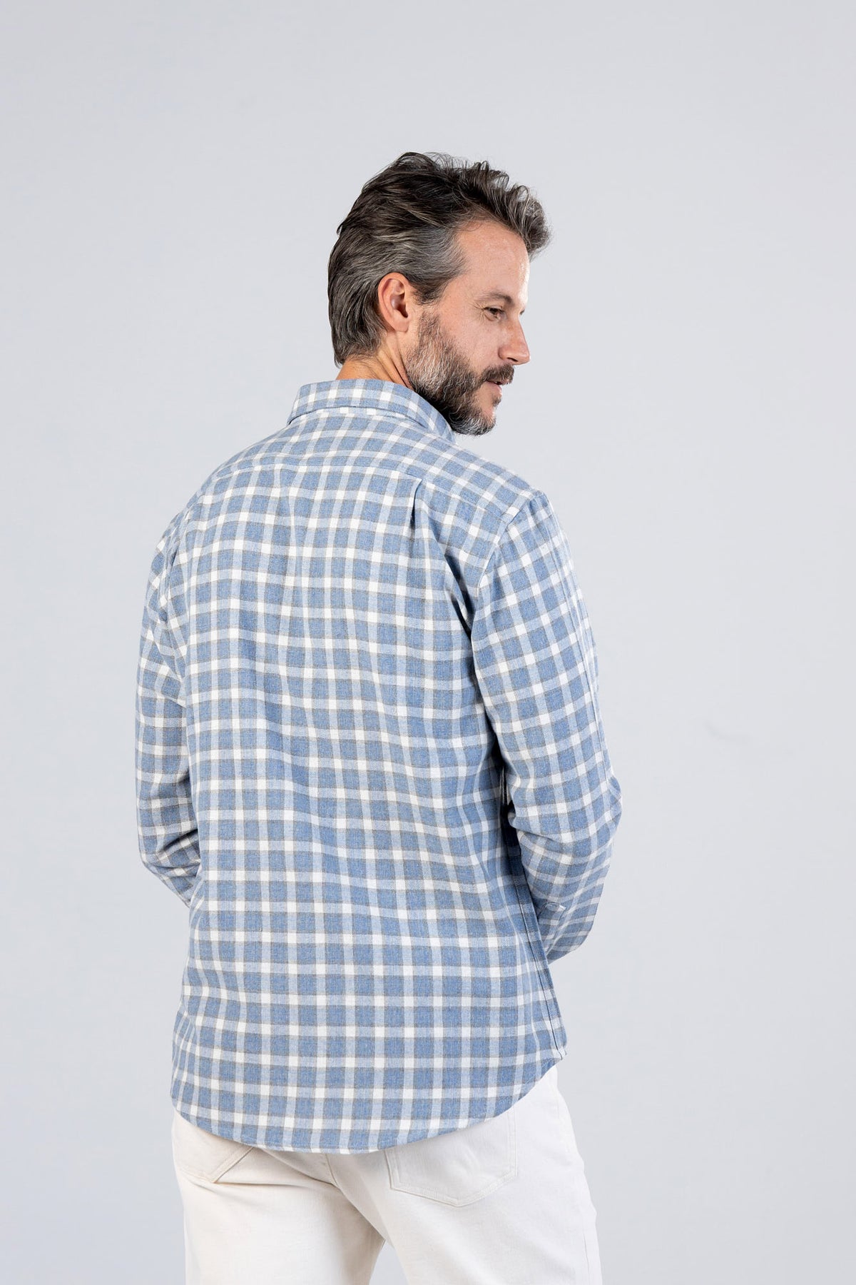Brushed Checkered Herringbone Button-Down Flannel Shirt