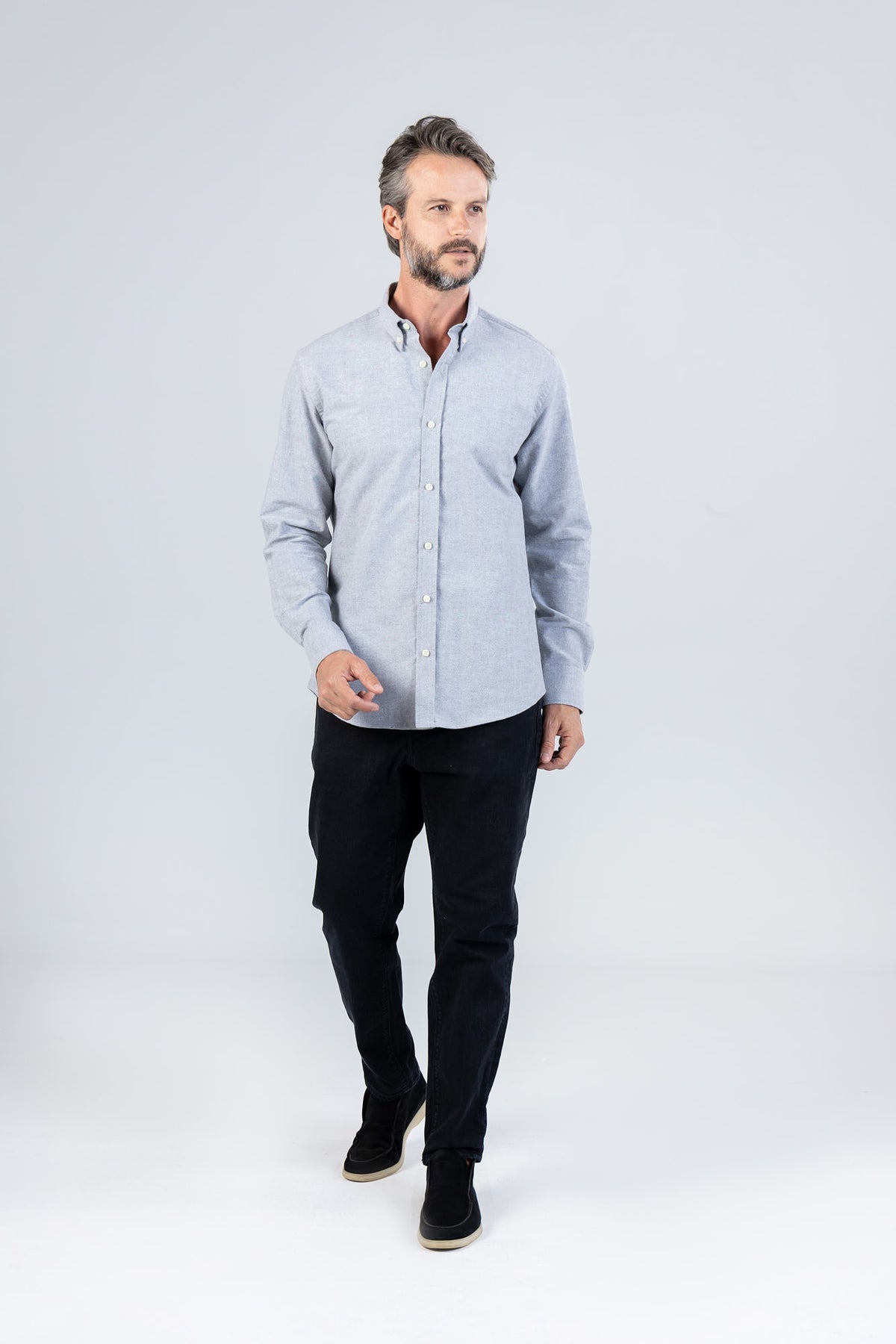 Grey Oxford Button-Down Shirt