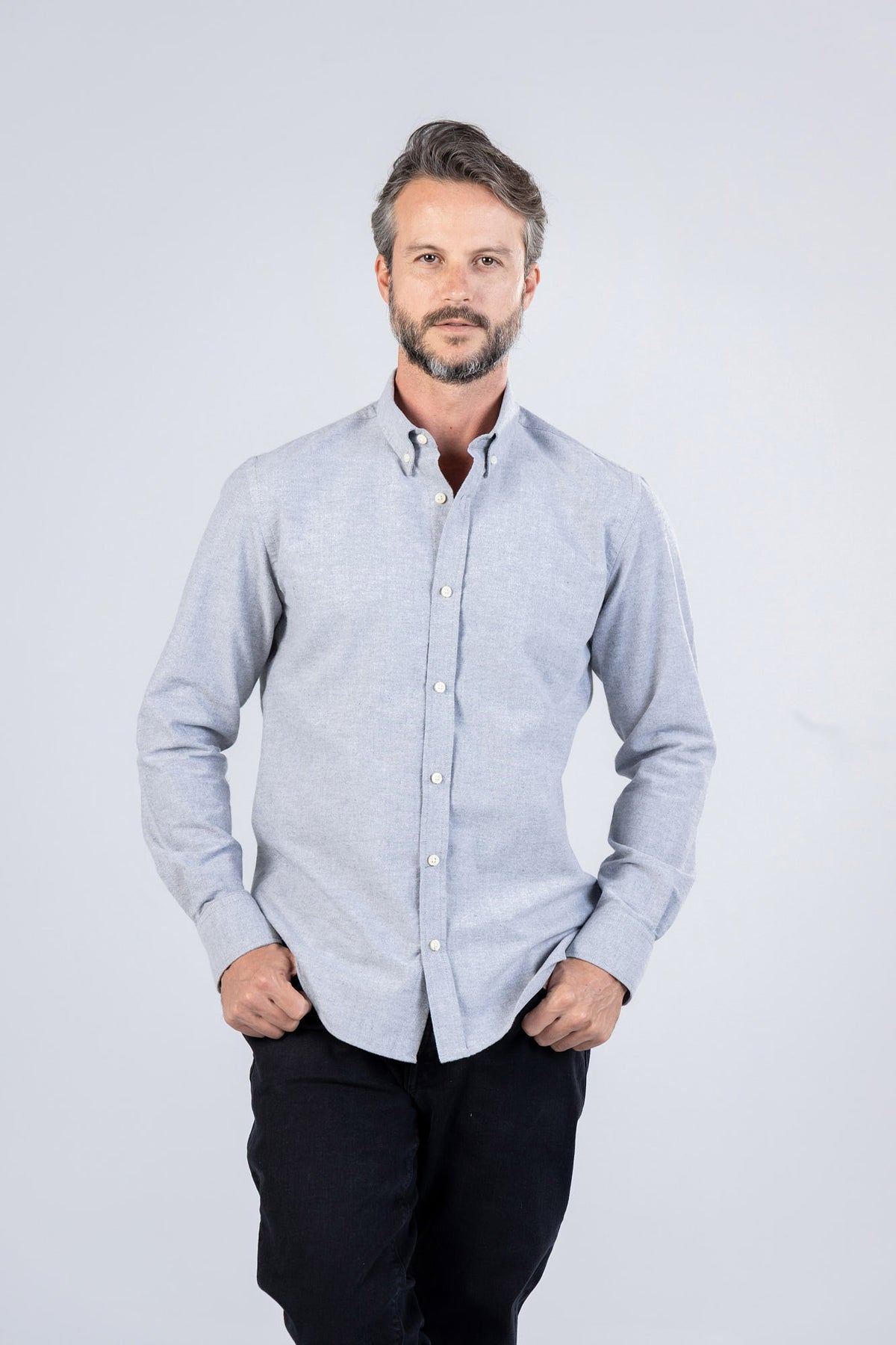 Grey Oxford Button-Down Shirt
