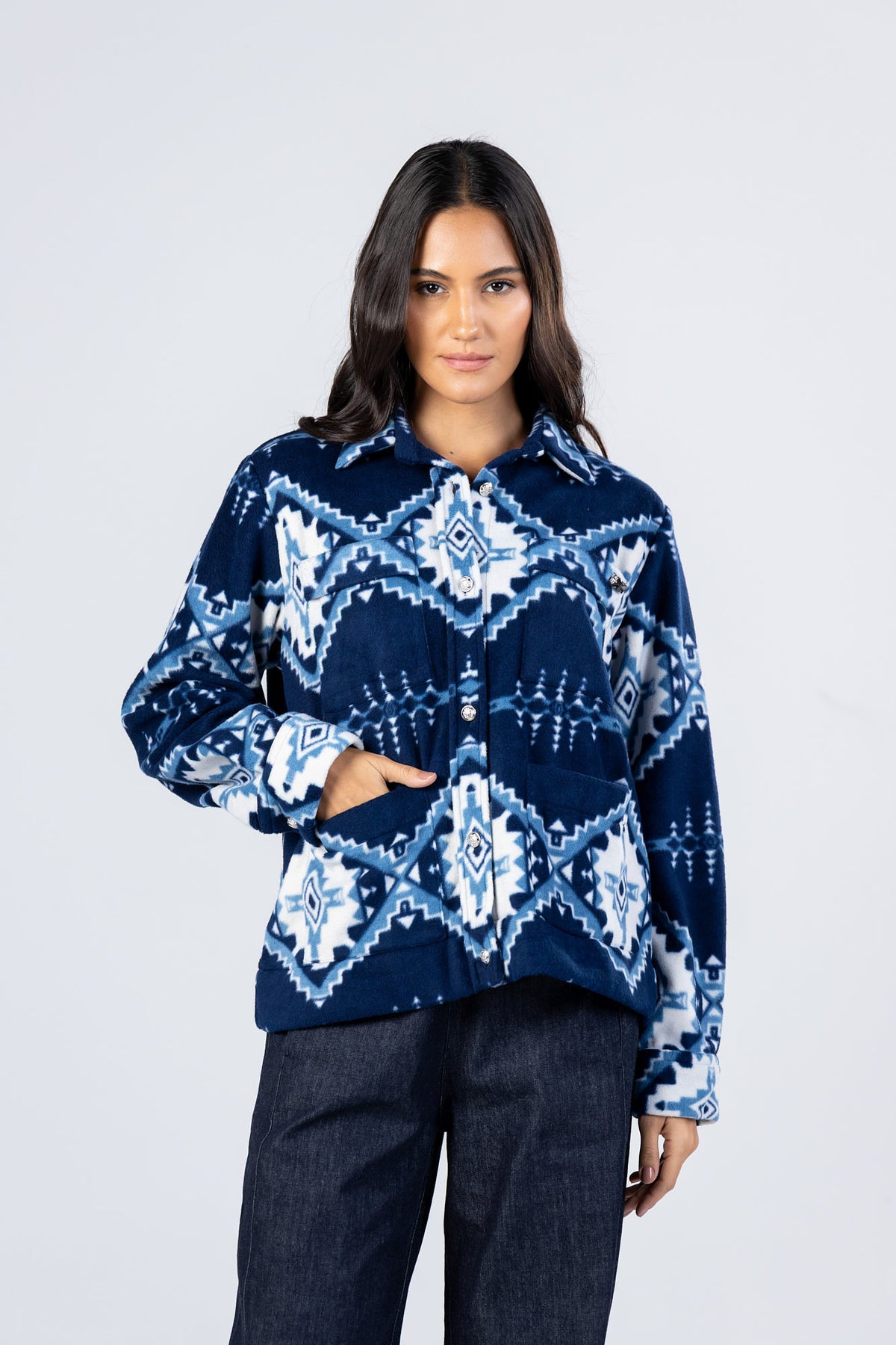 Blue Navajo Overshirt with Flap Pockets