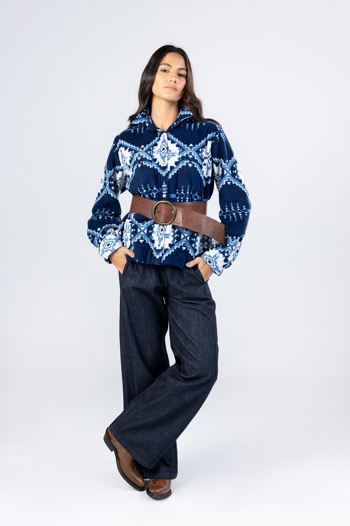 Blue Navajo Overshirt with Flap Pockets
