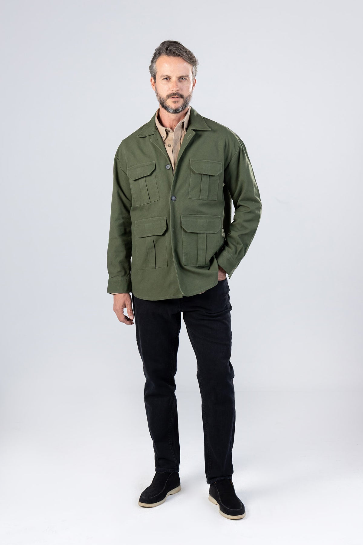 Green Gabardine Military Overshirt