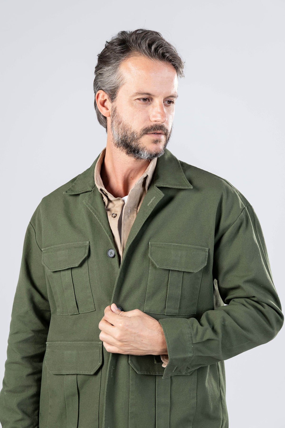 Green Gabardine Military Overshirt