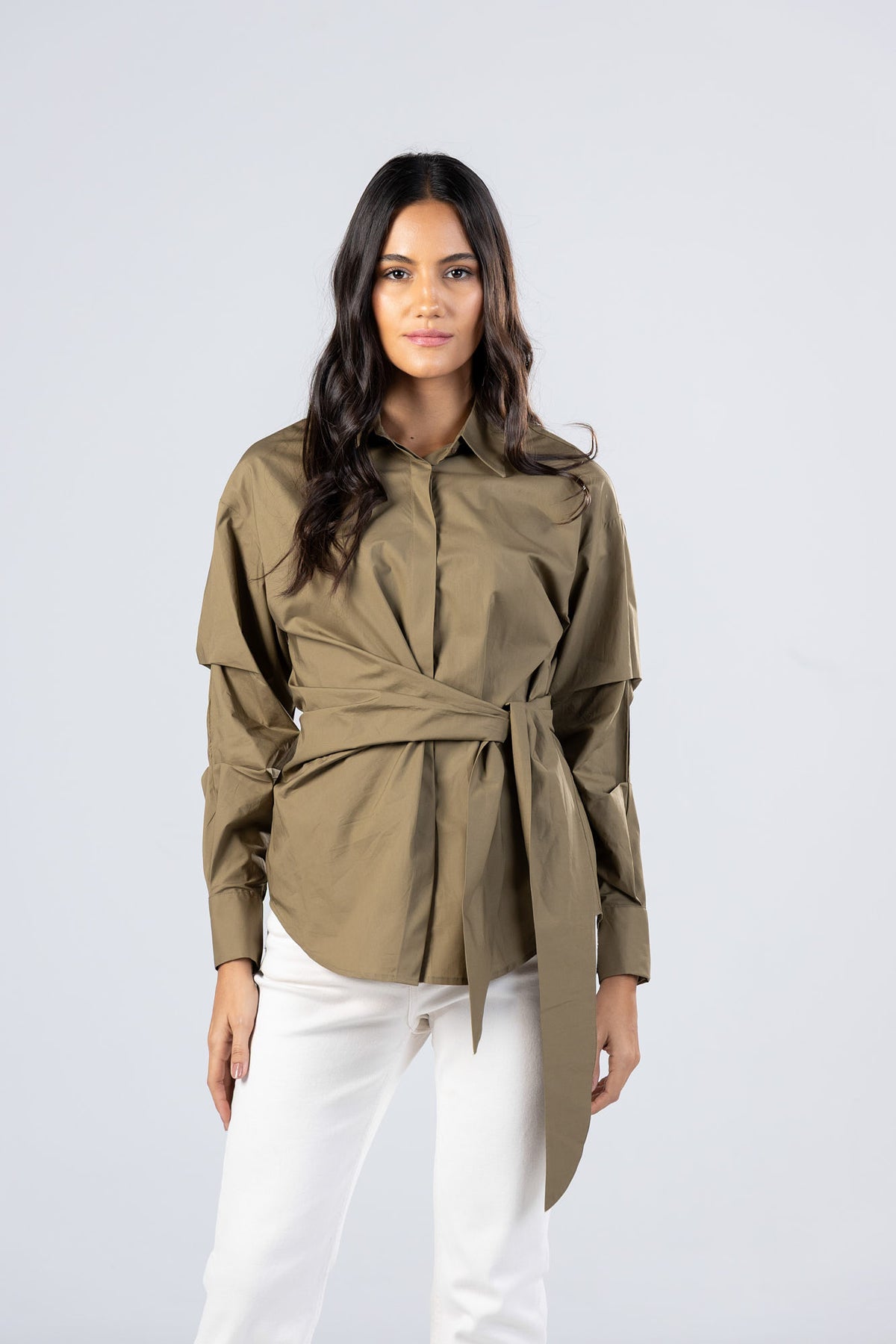 Poplin Shirt with Waist Tie Belt