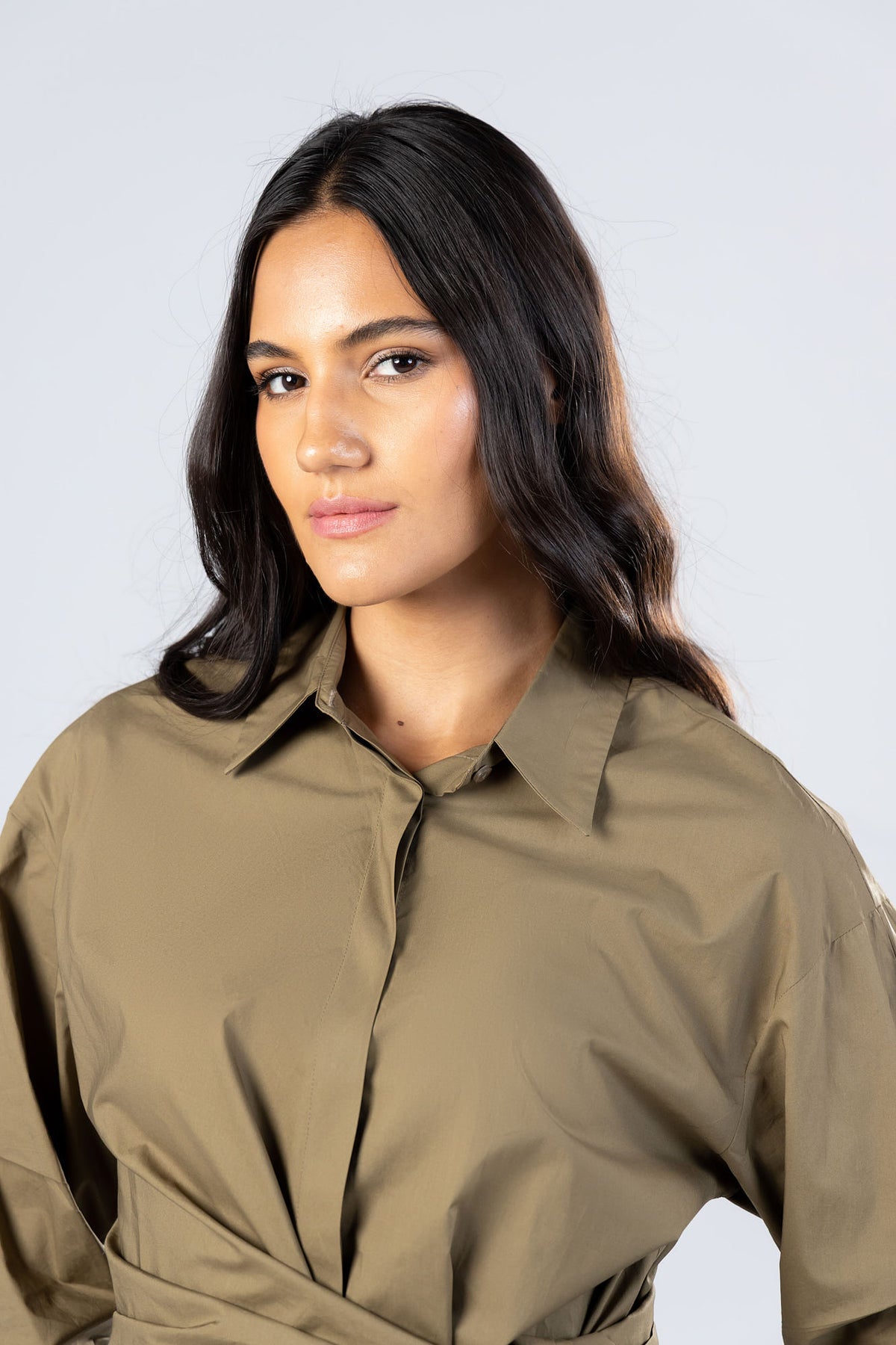 Poplin Shirt with Waist Tie Belt