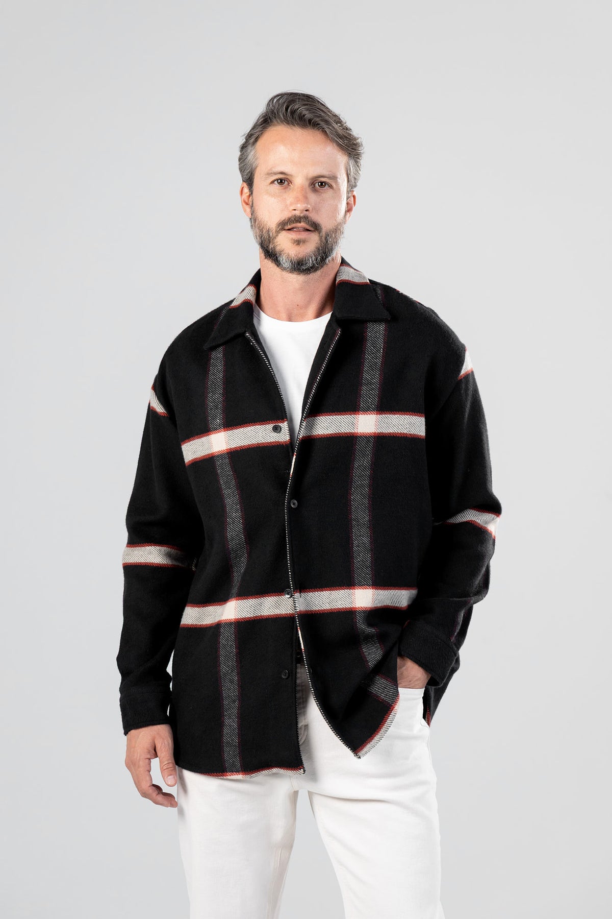 Black Checkered Flannel Overshirt