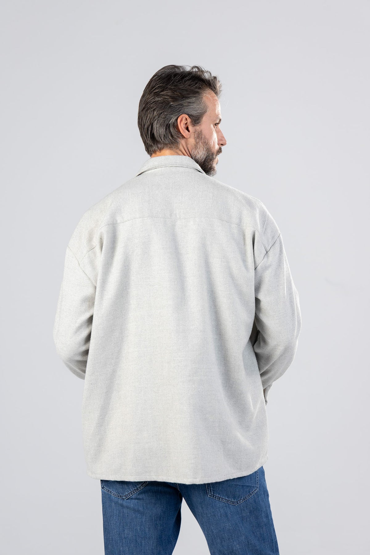 Light Grey Brushed Twill Flannel Overshirt