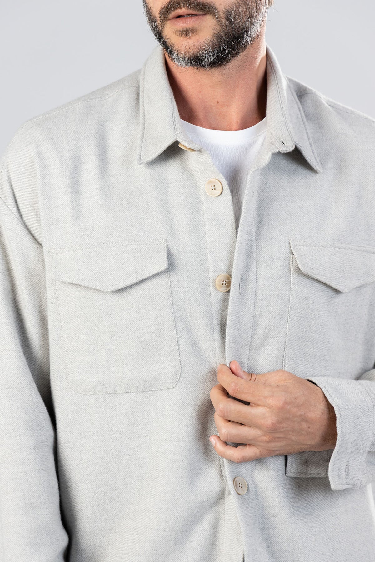 Light Grey Brushed Twill Flannel Overshirt