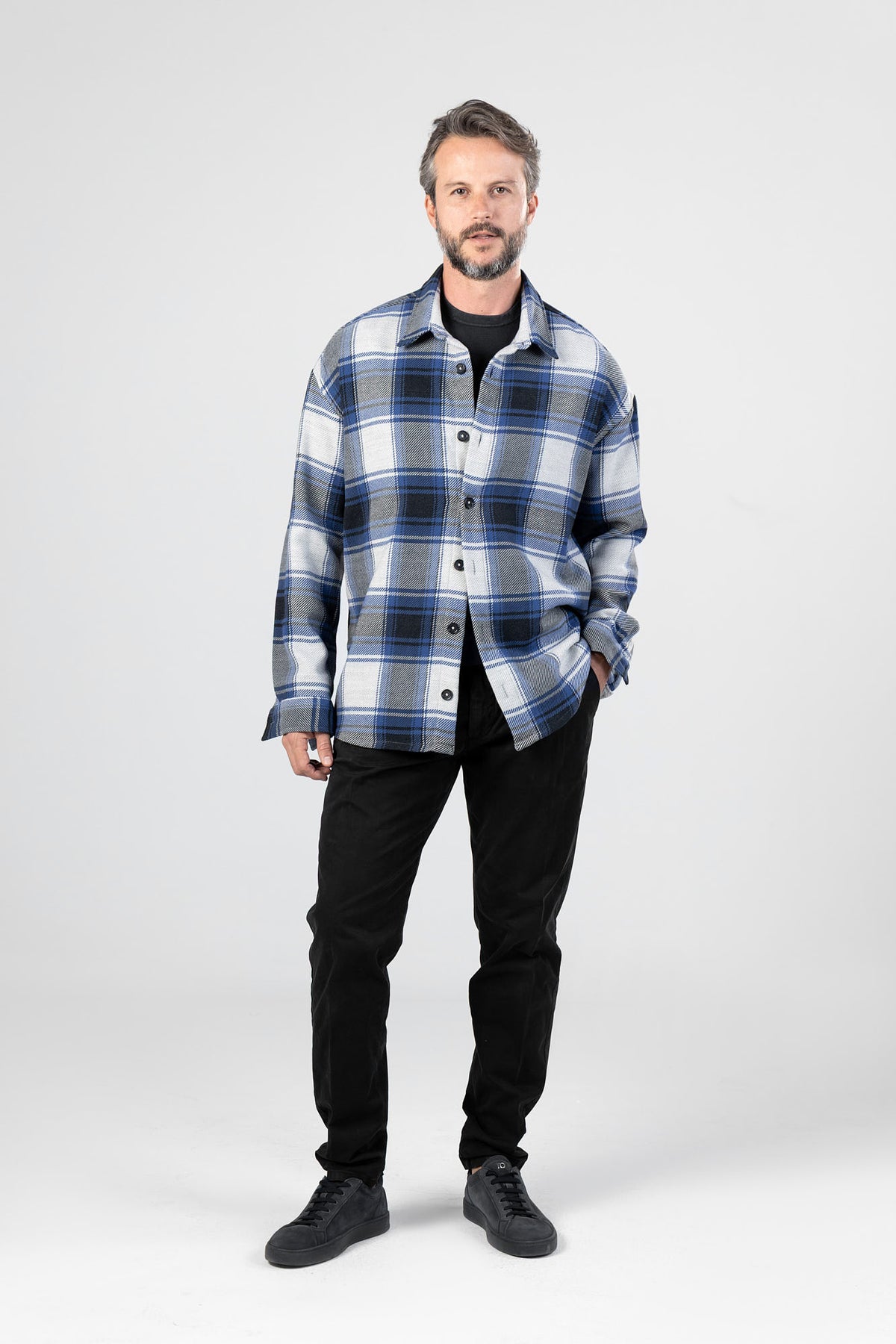 Blue Brushed Checkered Flannel Overshirt