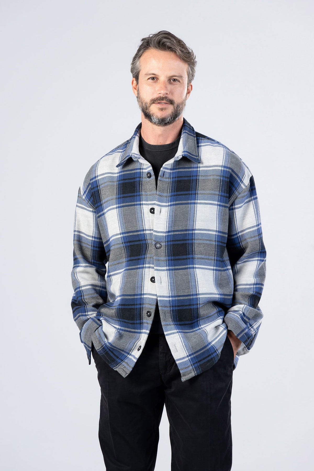 Blue Brushed Checkered Flannel Overshirt