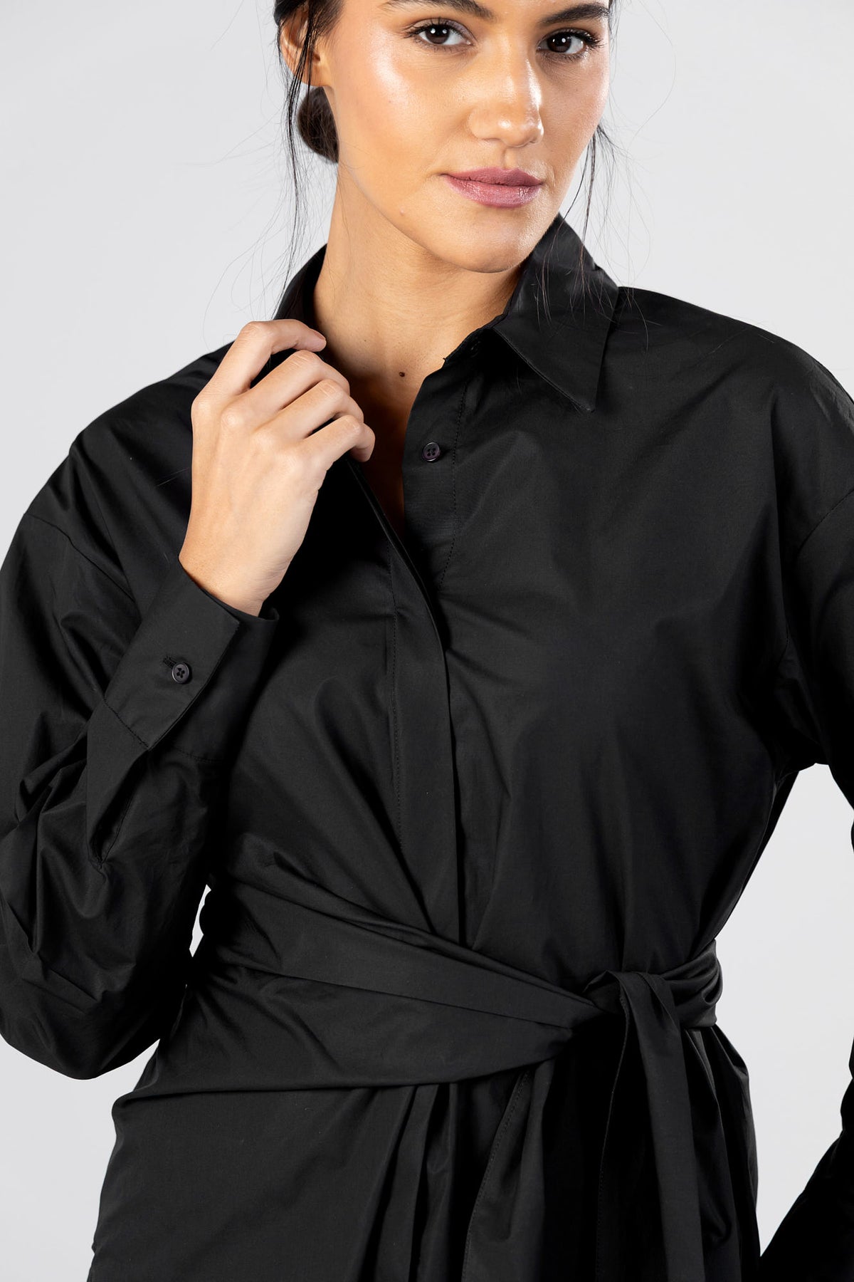 Poplin Shirt with Waist Tie Belt