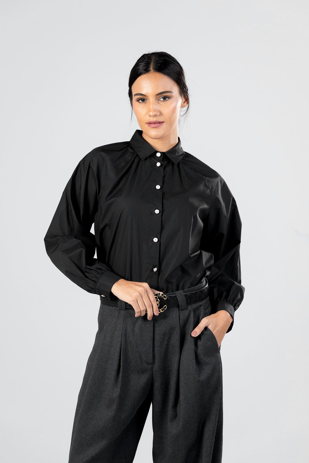 Poplin Stretch Raglan Sleeve Shirt