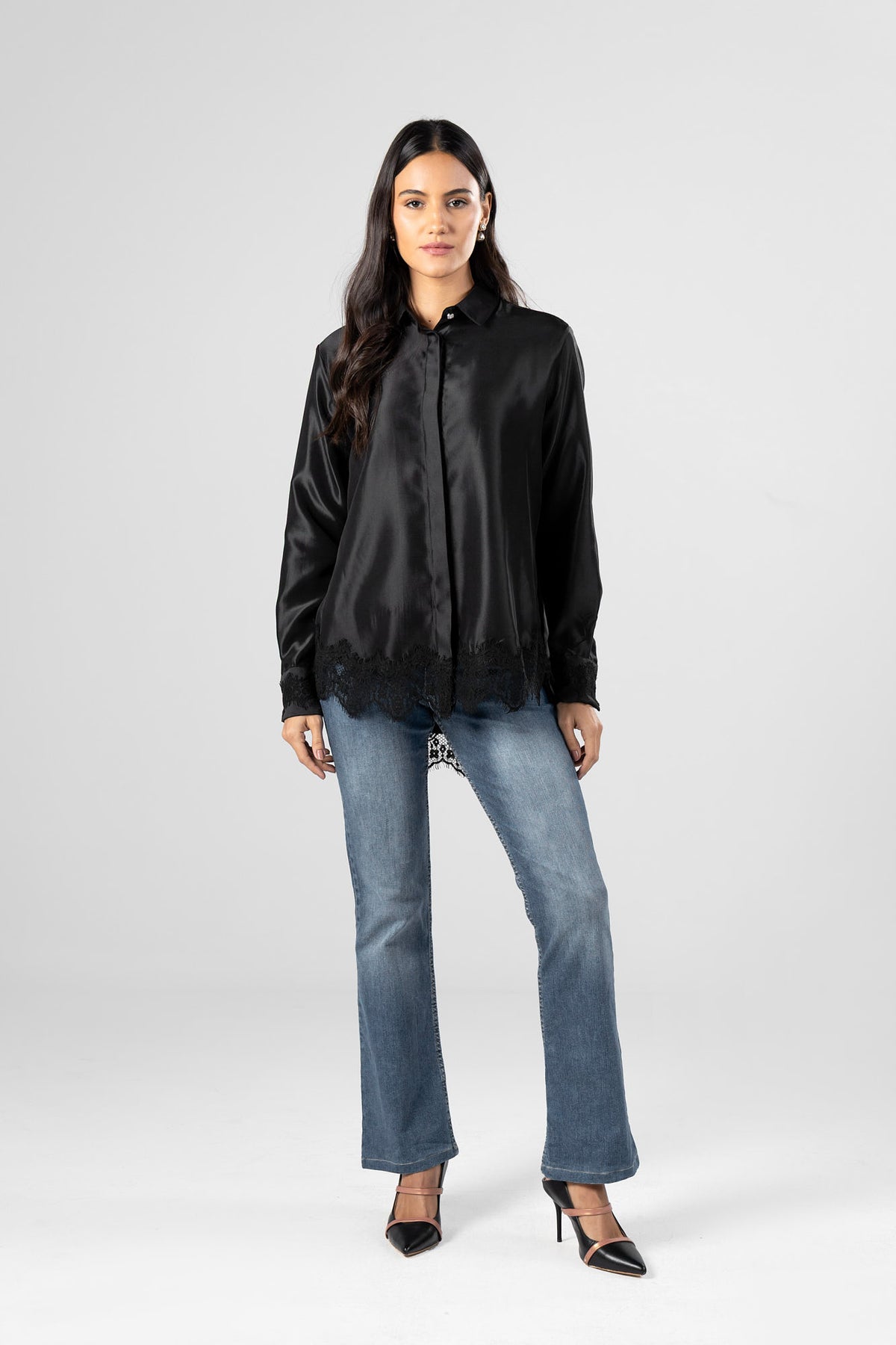 Satin Lace Detail Shirt