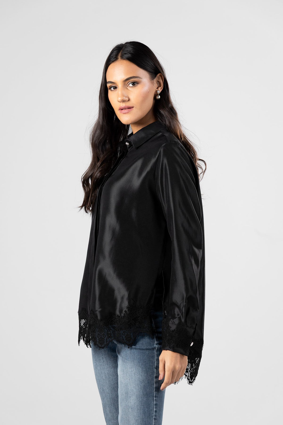 Satin Lace Detail Shirt