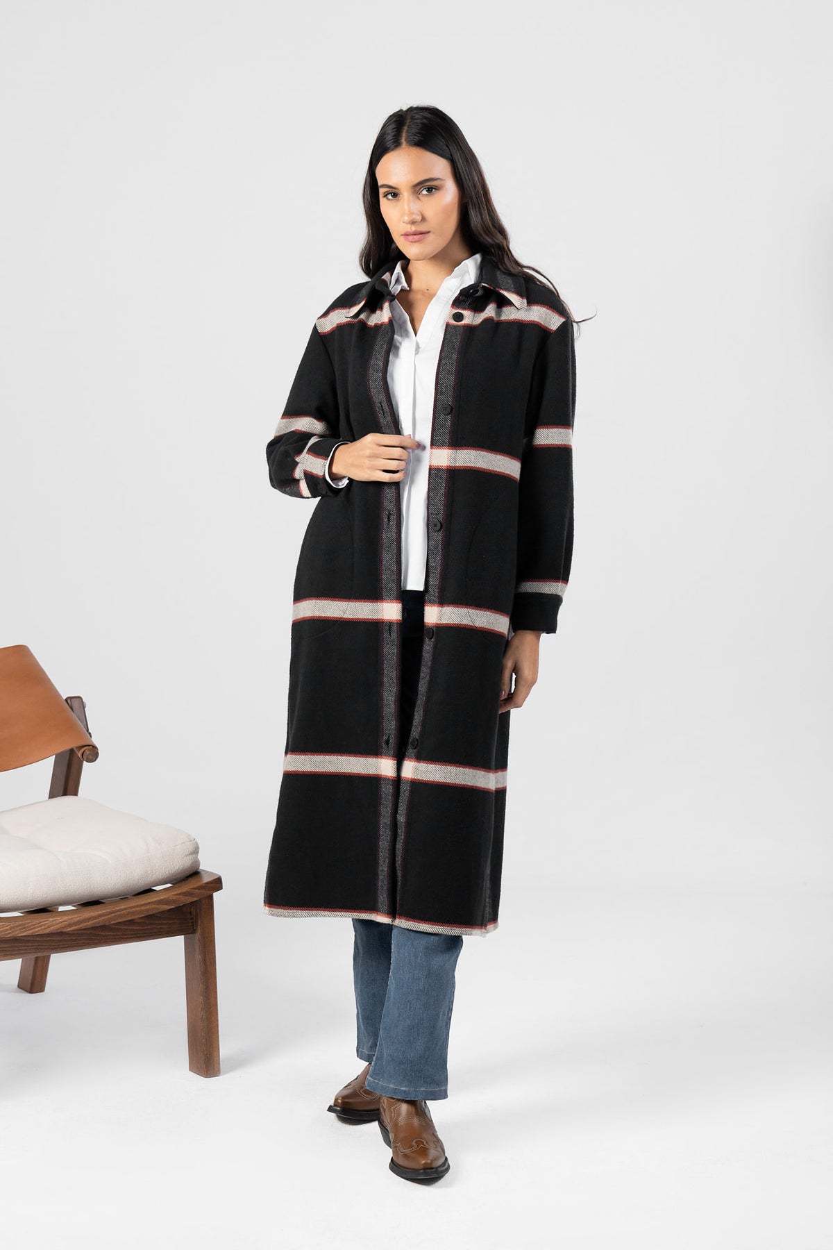 Black Brushed Checkered Coat