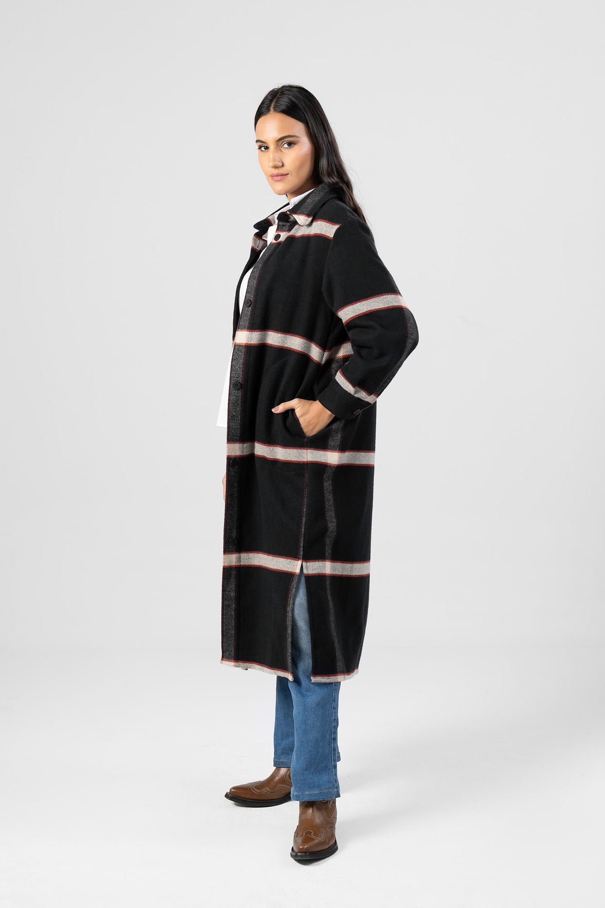 Black Brushed Checkered Coat