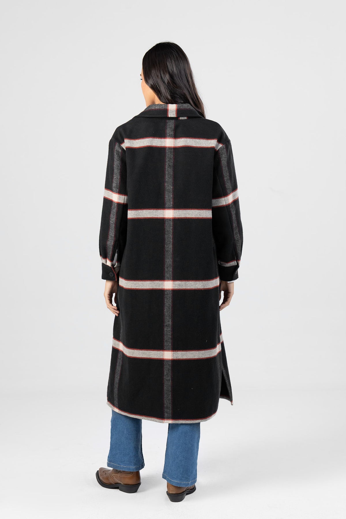 Black Brushed Checkered Coat