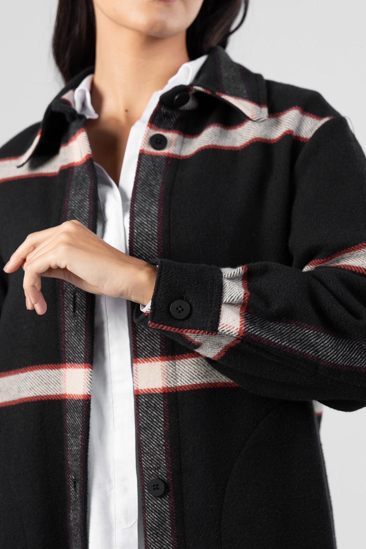 Black Brushed Checkered Coat