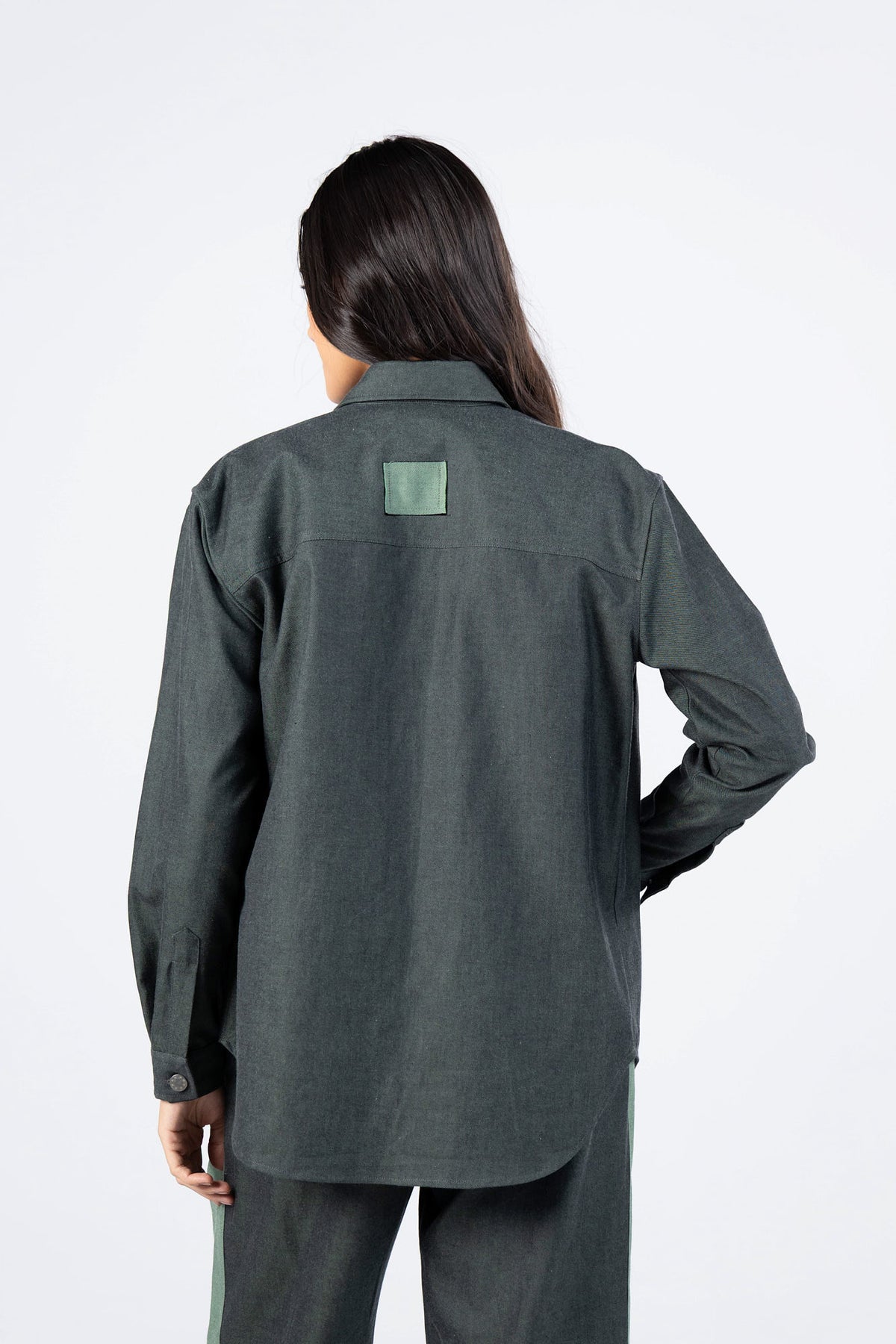 Green Gabardine Flap Pockets Shirt