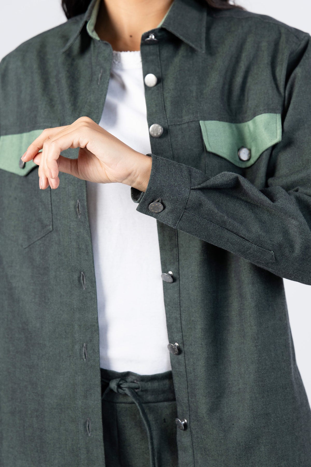 Green Gabardine Flap Pockets Shirt