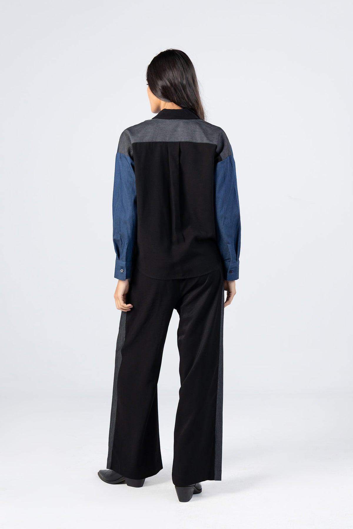 Black Denim Viscose Patchwork Shirt