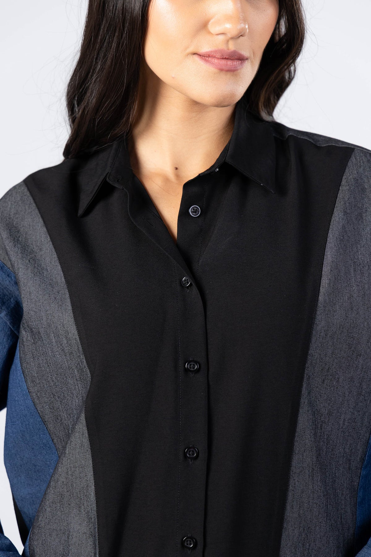 Black Denim Viscose Patchwork Shirt