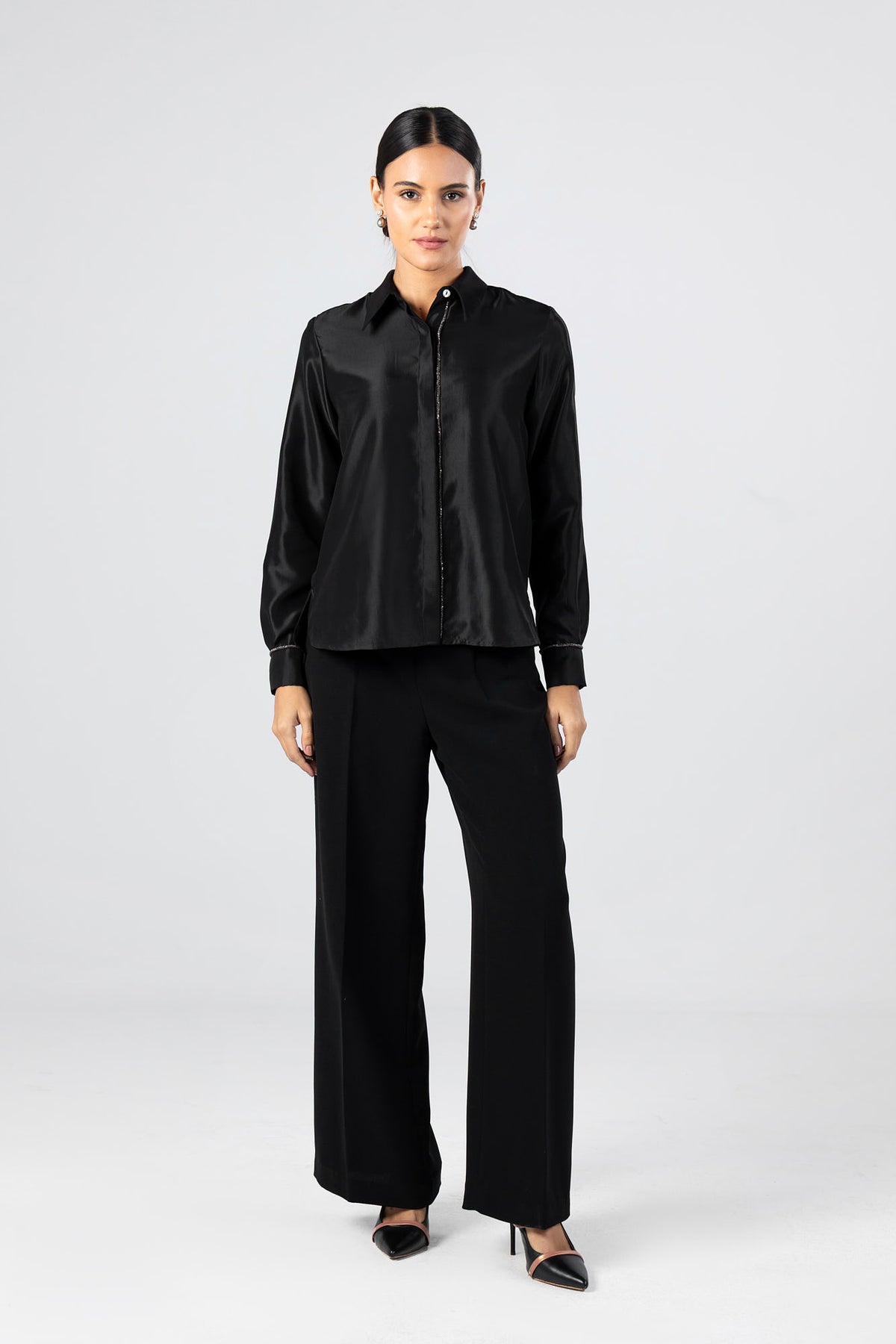 Satin Crystal Trim Shirt