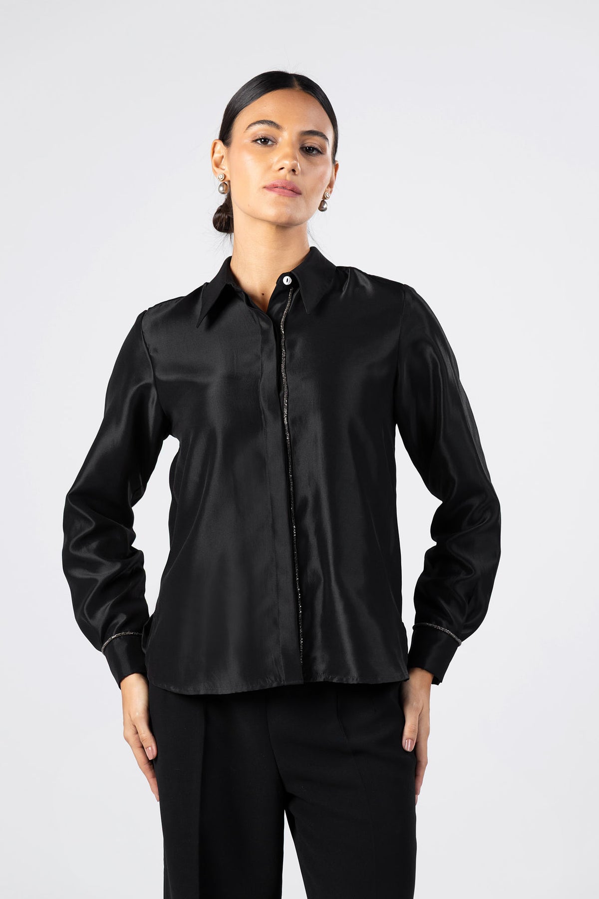 Satin Crystal Trim Shirt