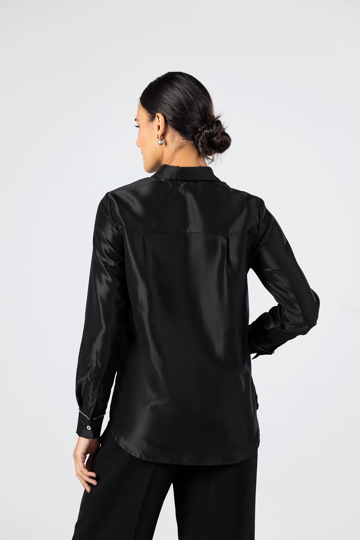 Satin Crystal Trim Shirt