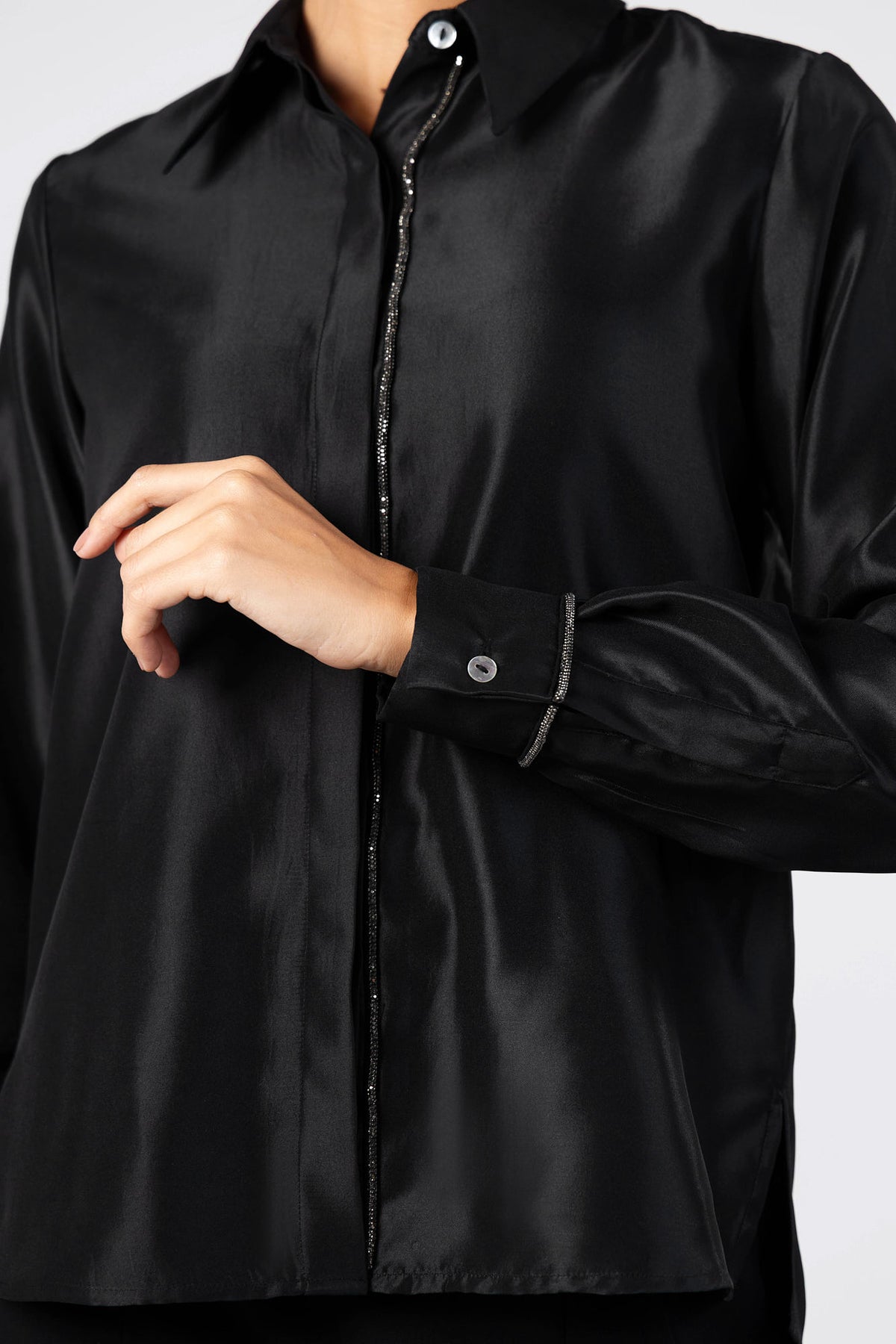 Satin Crystal Trim Shirt