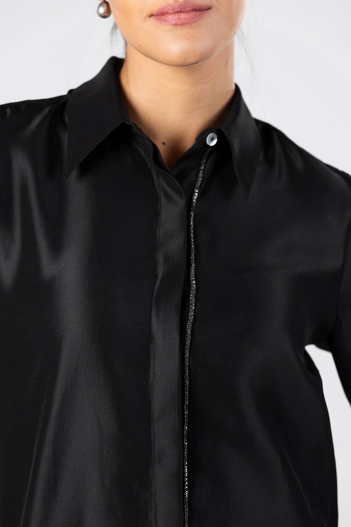 Satin Crystal Trim Shirt